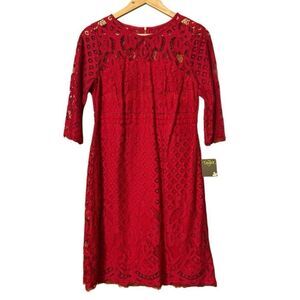 Just Taylor red lace cocktail dress scallop hem lined size 6 NEW
